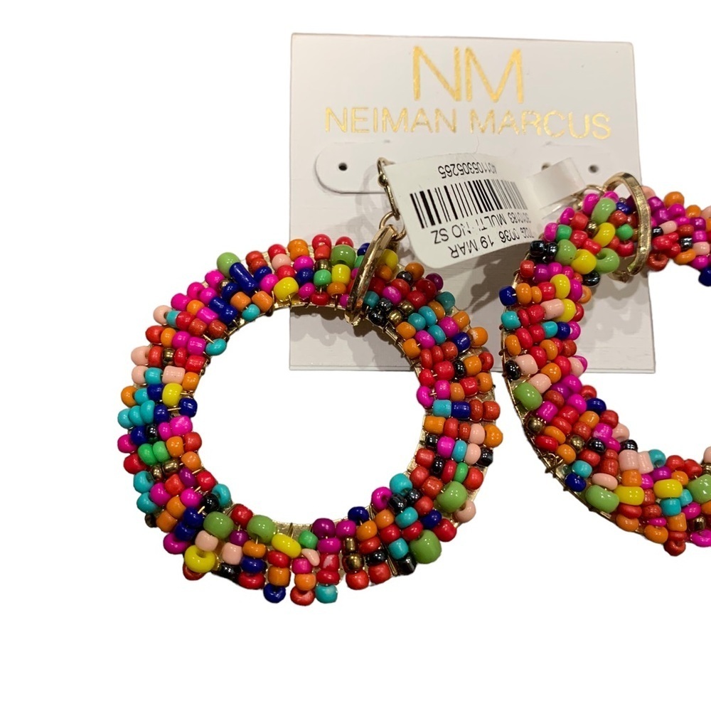 Neiman Marcus | New Beaded Hoop Earrings New With Tags NWT - Picture 3 of 6